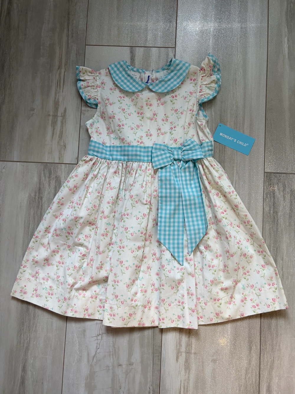 NWT Silly Goose Classic Floral Fit & Flare Blue Gingham Cottage Dress Girls 5